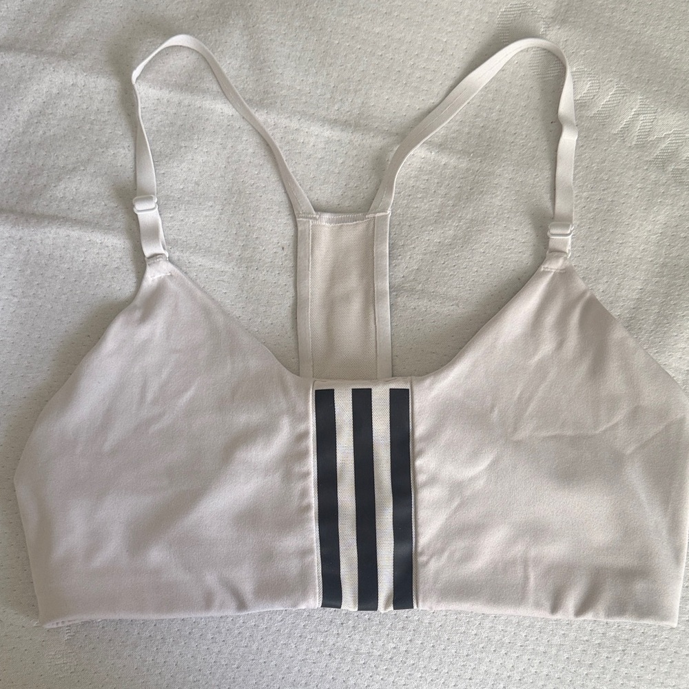 adidas White Sports Bra with Black Stripes